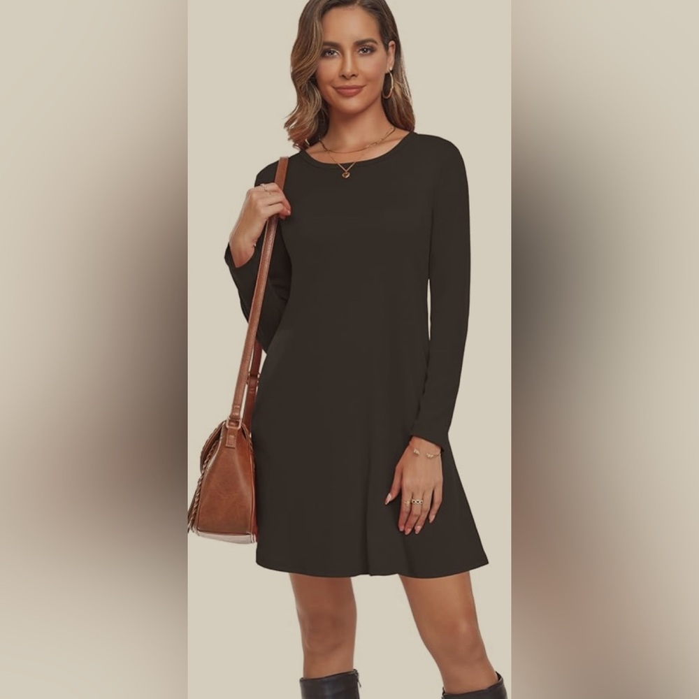 NWOT Moskill Long Sleeve Tshirt Dress with Pockets Casual Loose Swing Dress